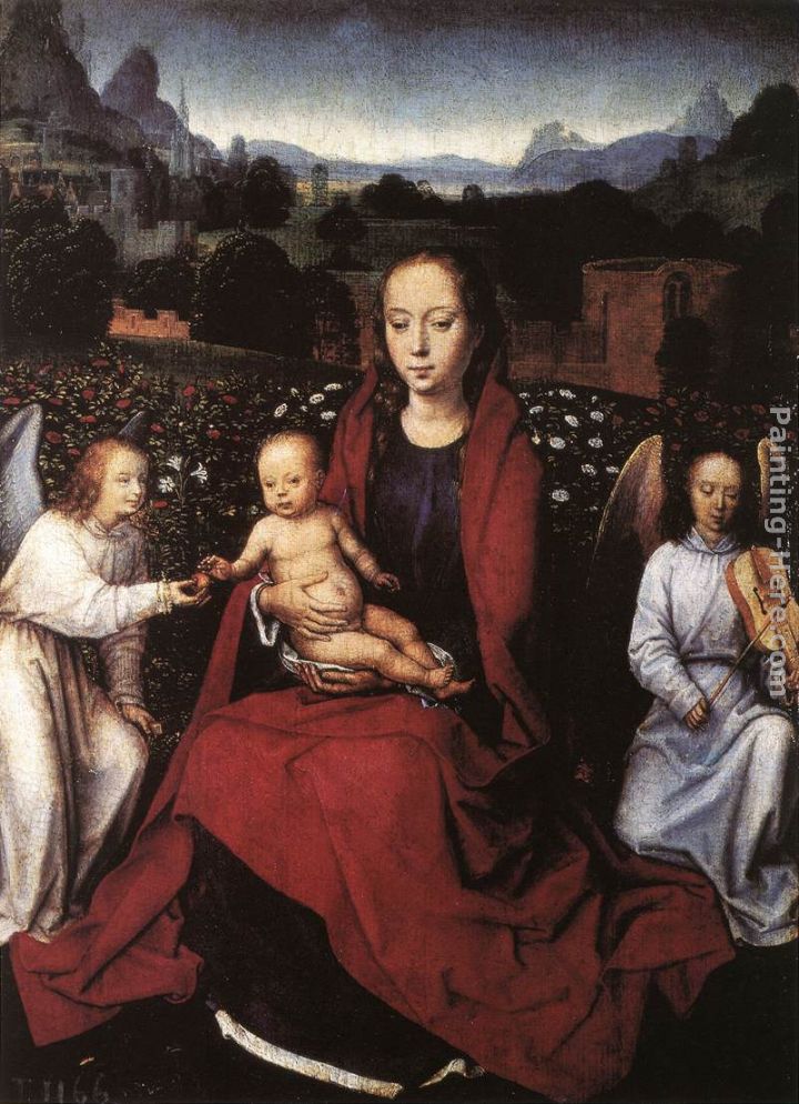 Virgin and Child in a Rose-Garden with Two Angels painting - Hans Memling Virgin and Child in a Rose-Garden with Two Angels art painting